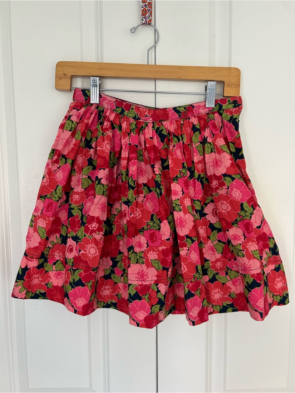 Lands' End Girls size 7 Pink Green Floral Cotton Knit Skirt Midi NWT